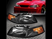 1999-2004 FORD MUSTANG BLACK HOUSING AMBER CORNER HEADLIGHT REPLACEMENT LAMPS
