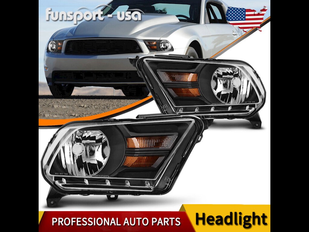 2010-2014 FORD MUSTANG PAIR BLACK AMBER SIDE SIGNAL HEADLAMPS SET