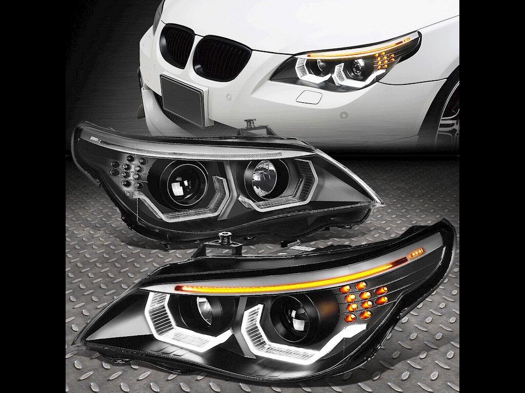 2004-2007 BMW E60 5-SERIES PROJECTOR [LED SIGNAL 3D HALO DRL] HEADLIGHTS  BLACK
